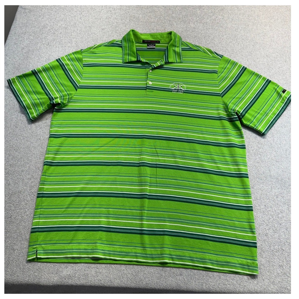 Tiger Woods Collection Polo Mens XL Green Striped Maui Hawaii Golf Club Shirt